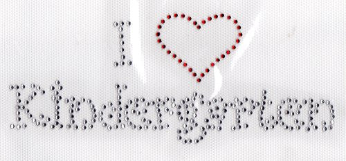 I love(heart) kindergarten Iron On Hot Fix Transfer Rhinestone -- Clear and Red