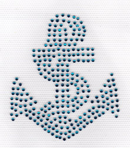 Anchor Iron On Hot Fix Rhinestone Transfer -- Blue
