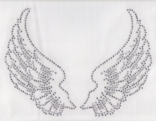 Large Angel Wings Iron On Hot Fix Rhinestone Transfer -- Clear