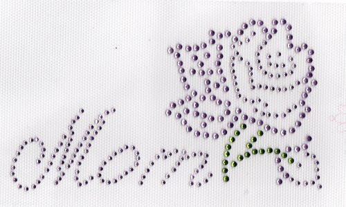 Mom -- Rose Iron On Hot Fix Transfer Rhinestone --Lt. Pink Green