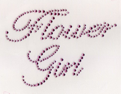 Flower Girl, Iron on Hot Fix Rhinestone Transfer, Hot Pink, 4.5" x 3"
