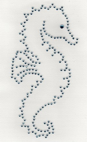 Sea Horse Iron On Hot Fix Rhinestone Transfer -- Lt blue