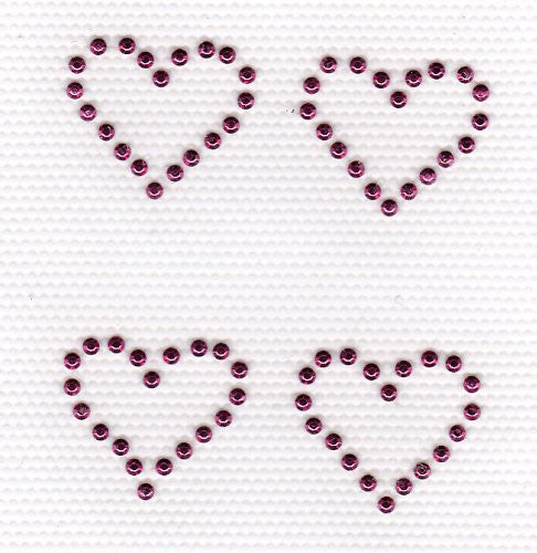 4 Mini Hearts Iron On Hot Fix rhinestuds Transfer -- Hot Pink