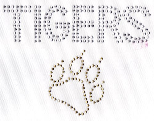 Tigers/ Paw Iron On Hot Fix Rhinestone Transfer -- Clear / Gold