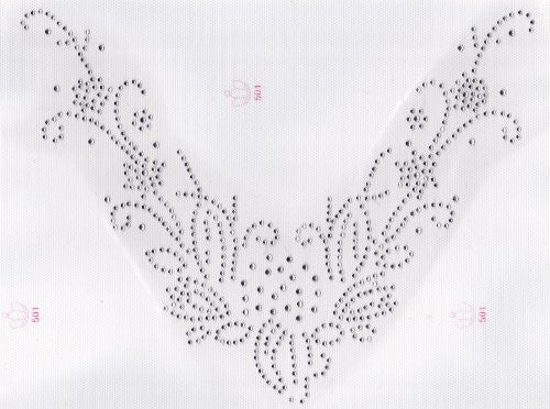 V Flower Neckline Iron On Hot Fix Rhinestone Transfer -- Clear
