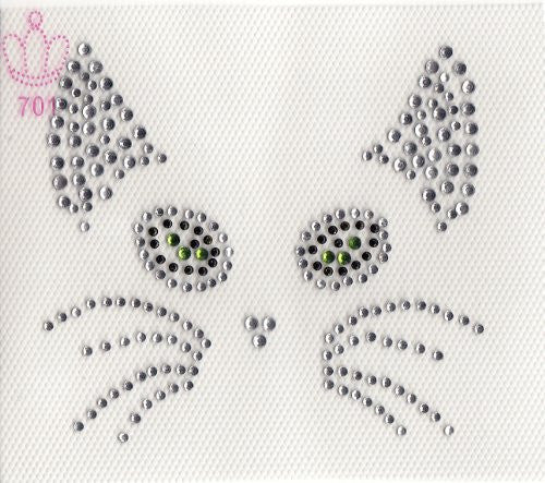 Cat Face Iron On Hot Fix Rhinestone Transfer -- Clear