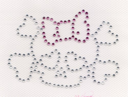 Small Skull, Iron on Hot Fix Transfer Rhinestone --Clear and Hot Pink, 3.5 " X 2.5"