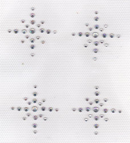 4 Small Snow Flakes Iron On Hot Fix Rhinestone Transfer -- AB Clear