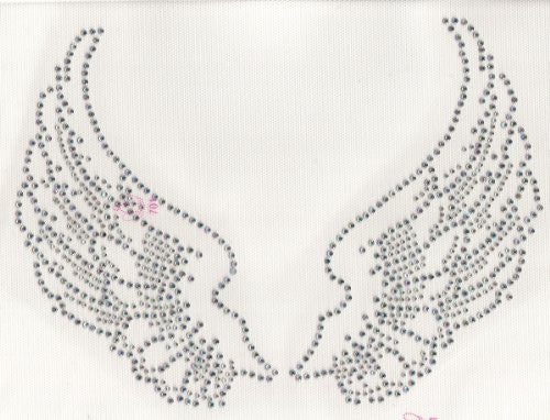Large Angel Wings Iron On Hot Fix Rhinestone Transfer -- AB Clear