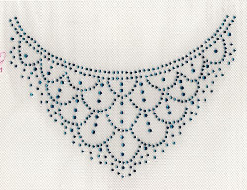 V Neckline Iron On Hot Fix Rhinestone Transfer -- Blue