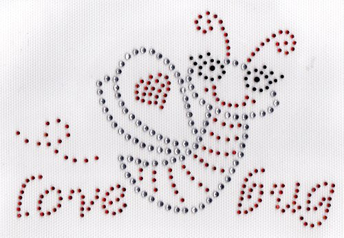 Love Bug Iron On Hot Fix Rhinestone Transfer -- Clear,Red and Black