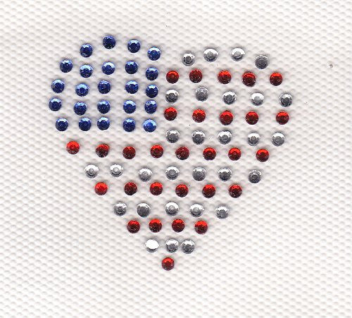 US flag Heart Iron On Hot Fix Rhinestone Transfer