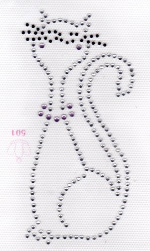 Happy Cat Iron On Hot Fix Rhinestone Transfer -- Clear, Lt.Pink