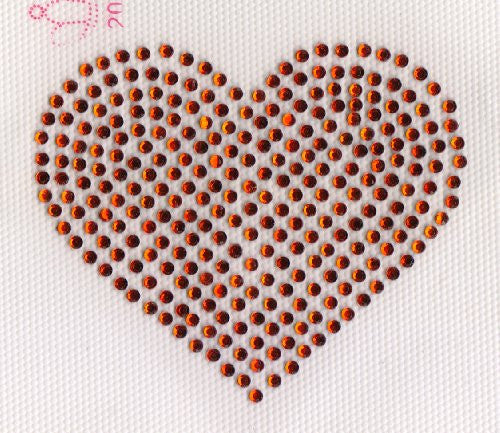 Heart, Iron On Hot Fix Rhinestone Transfer -- Orange, 3.25" x 3"