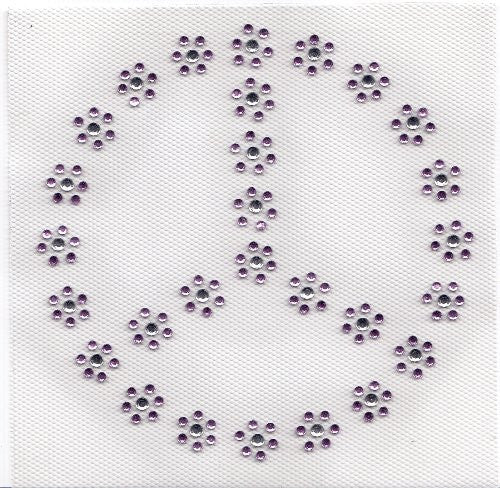 Flower Peace Sign Iron on Hot Fix Rhinestone Transfer -- Clear/lt.pink