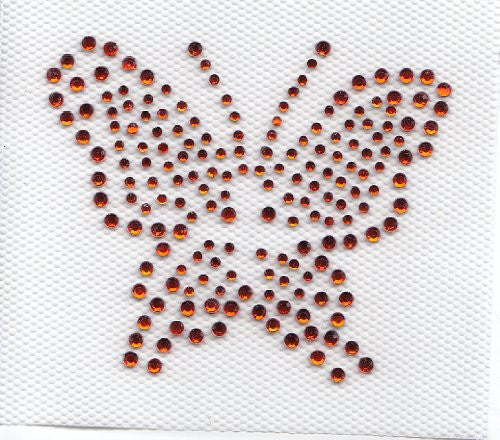 Butterfly Iron On Hot Fix Rhinestone Transfer --Orange