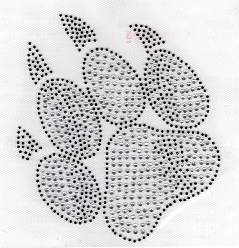 Large Paw Iron On Hot Fix Rhinestones Transfer -- Clear and Black