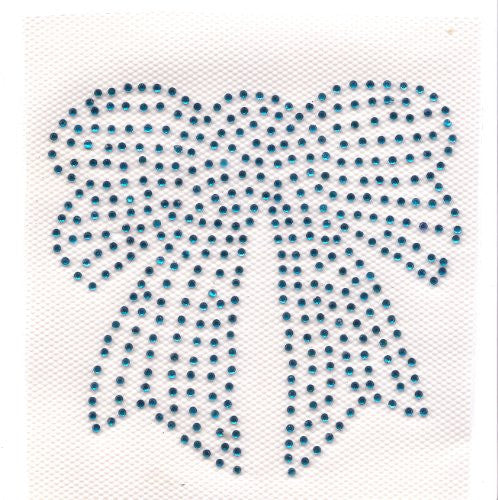 Bow Iron On Hot Fix Transfer Rhinestone -- Blue