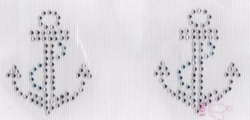 2 small anchor Iron On Hot Fix Rhinestone Transfer -- Clear and Lt. Blue