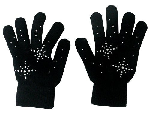 Girls Ice Skating Gloves Magic Stretch with Clear Rhinestones Snow Flakes