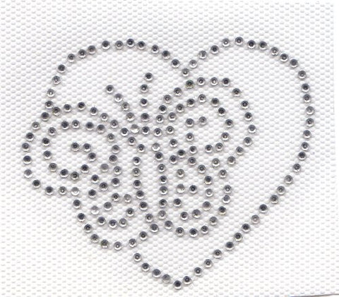 Butterfly and Heart Iron On Hot Fix Rhinestone Transfer --Clear
