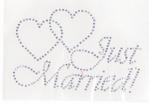 Just Married Iron on Hot Fix Transfer Rhinestone -- Ab Clear
