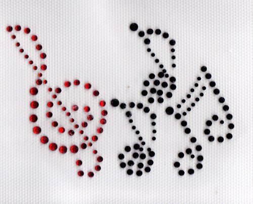 Music Notes Iron On Hot Fix Rhinestone Transfer -- Red and Black