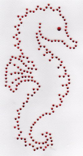 Sea Horse Iron On Hot Fix Rhinestone Transfer -- Red