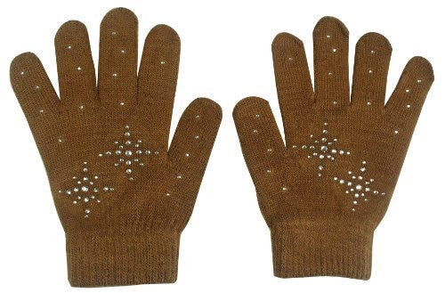 Girls Ice Skating Gloves Magic Stretch with Clear Rhinestones Snow Flakes
