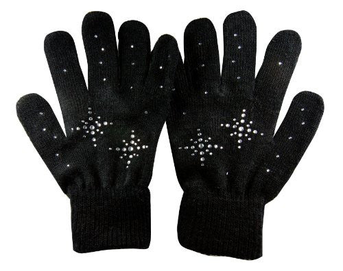 @Fedol Girls Ice Skating Gloves Magic Stretch with Clear Rhinestones Snow Flakes
