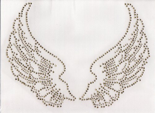 Large Angel Wings Iron On Hot Fix Rhinestone Transfer -- Topaz