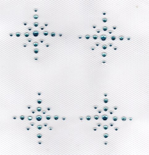 4 Small Snow Flakes Iron On Hot Fix Rhinestone Transfer -- Lt. Blue