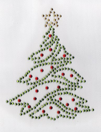 xMas Tree Iron On Hot Fix Rhinestone Transfer -- green
