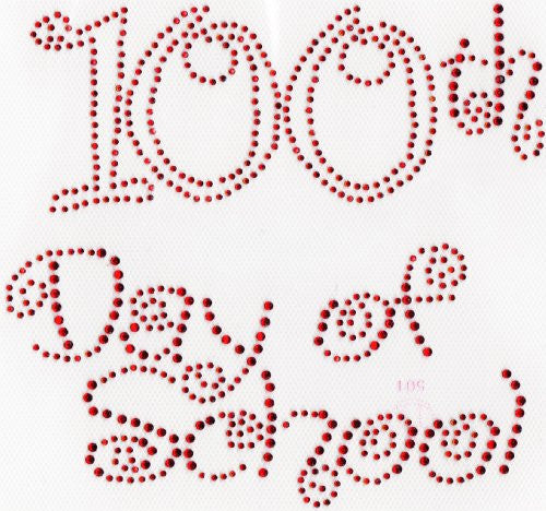 100th day of school (large) Iron On Hot Fix Rhinestone Transfer