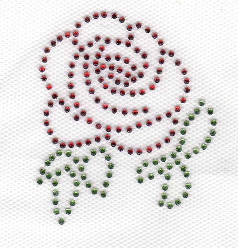 Rose Iron On Hot Fix Transfer Rhinestone -- Red and Green