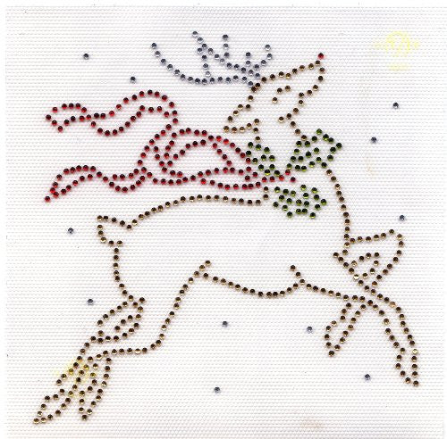 Reindeer Iron On Hot Fix Rhinestone Transfer --Clear , Red , Gold and Green