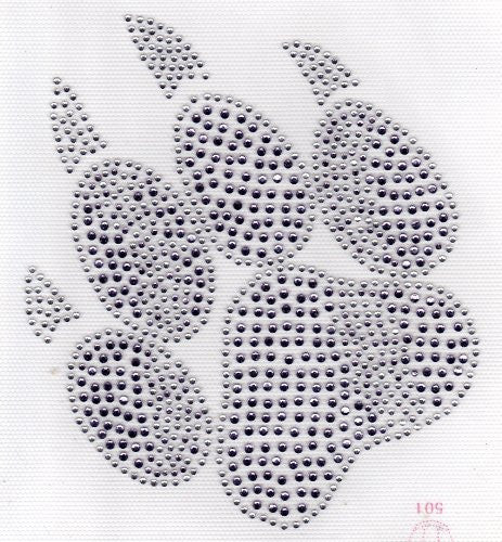 Large Paw Iron On Hot Fix Rhinestones Transfer -- Clear and purple