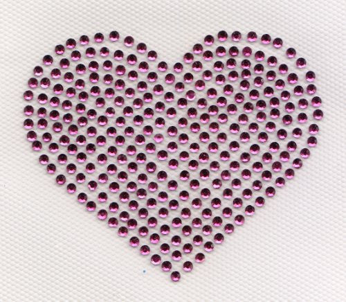 Heart Iron On Hot Fix Rhinestone Transfer -- Hot Pink, 3.25" x 3"