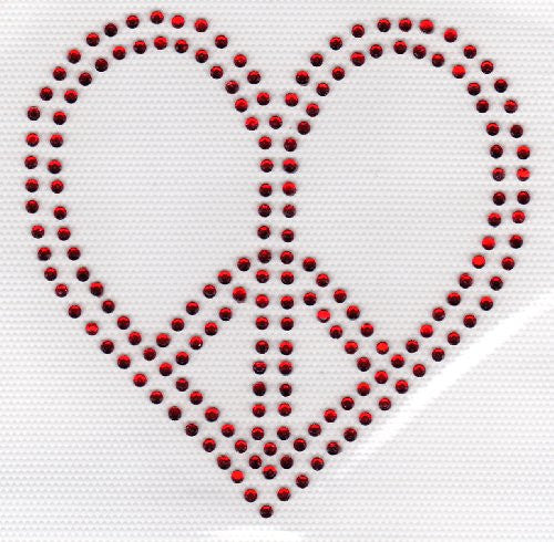 Peace Sign Red Heart Iron On Hot Fix Rhinestone Transfer