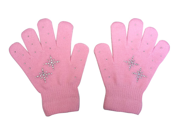 @Fedol Girls Ice Skating Gloves Magic Stretch with Clear Rhinestones Snow Flakes